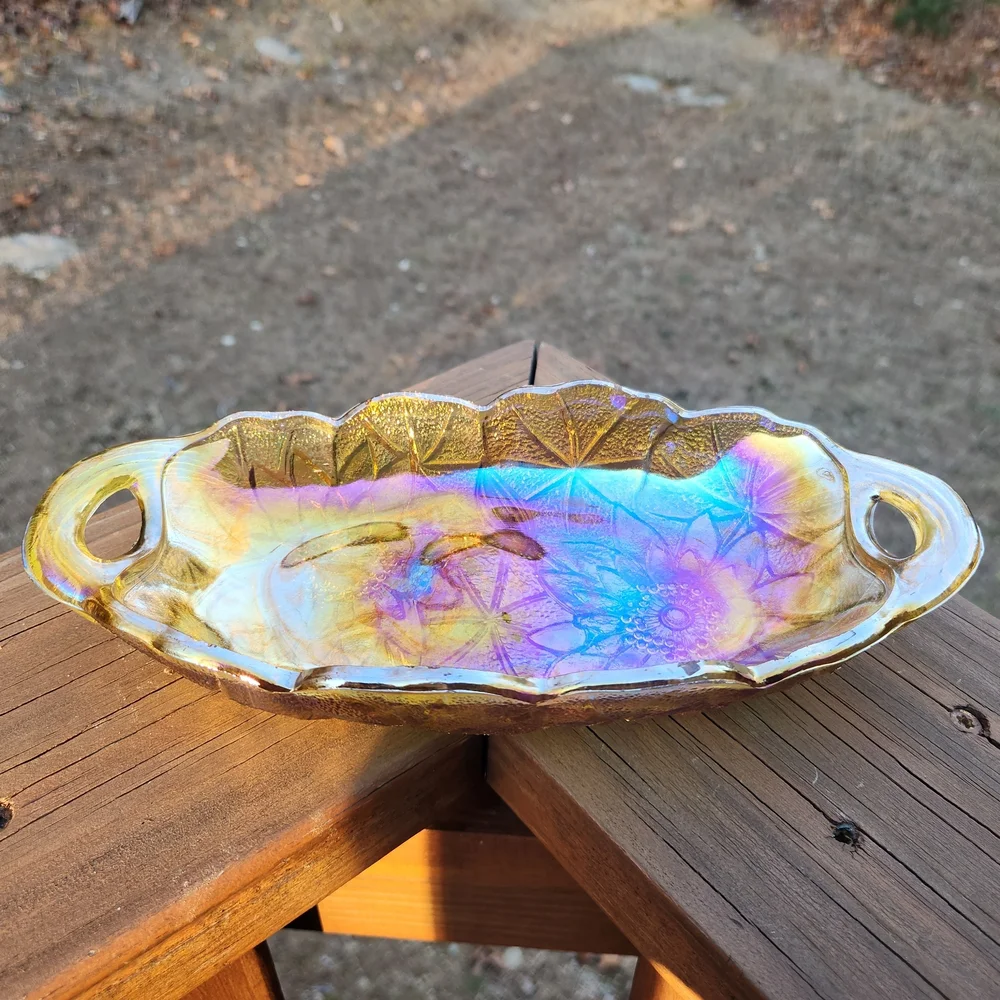Indiana Glass Carnival Glass Lily Pons Relish Dish With Handles